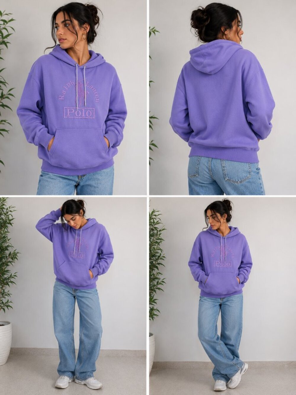 Y2K Polo Ralph Lauren Lavender Hoodie Spell Out Logo Oversized Streetwear